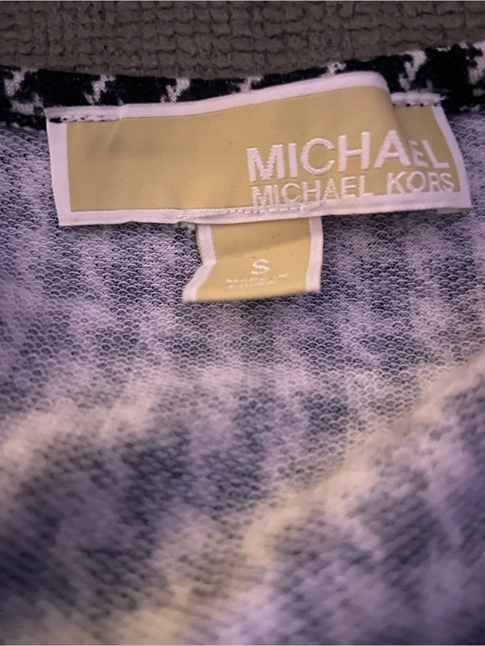 Michael Kors Black & White Houndstooth Long-Sleeve Top